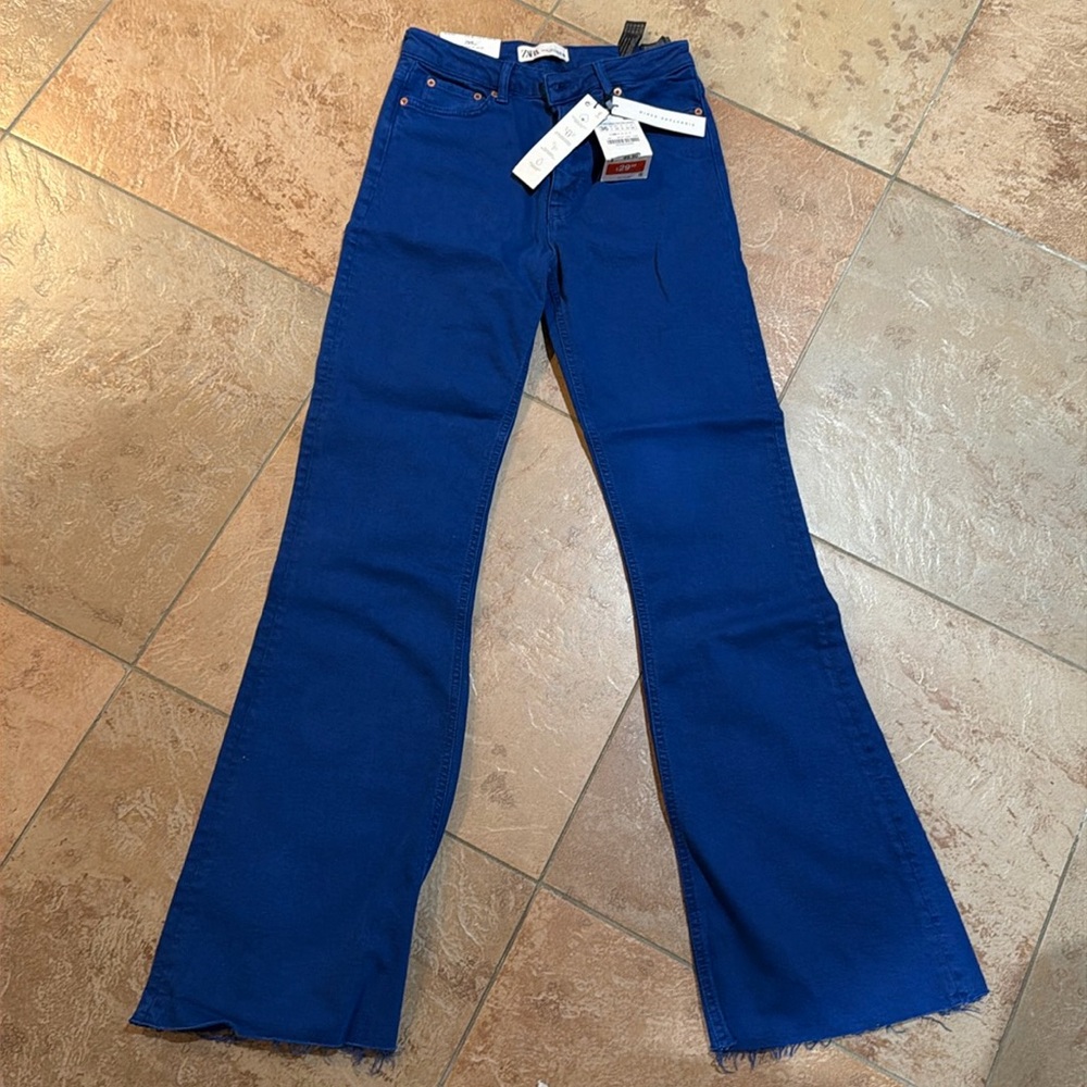 Zara skinny fit flare leg high rise jean- signature denim
